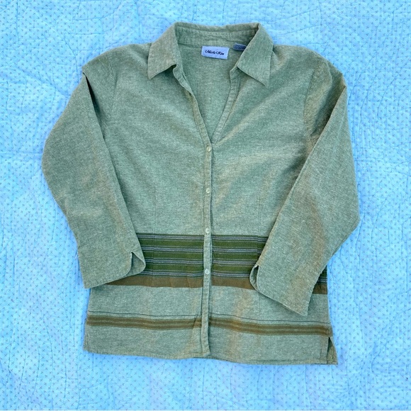 Vintage Green Striped Button Down - Picture 3 of 6